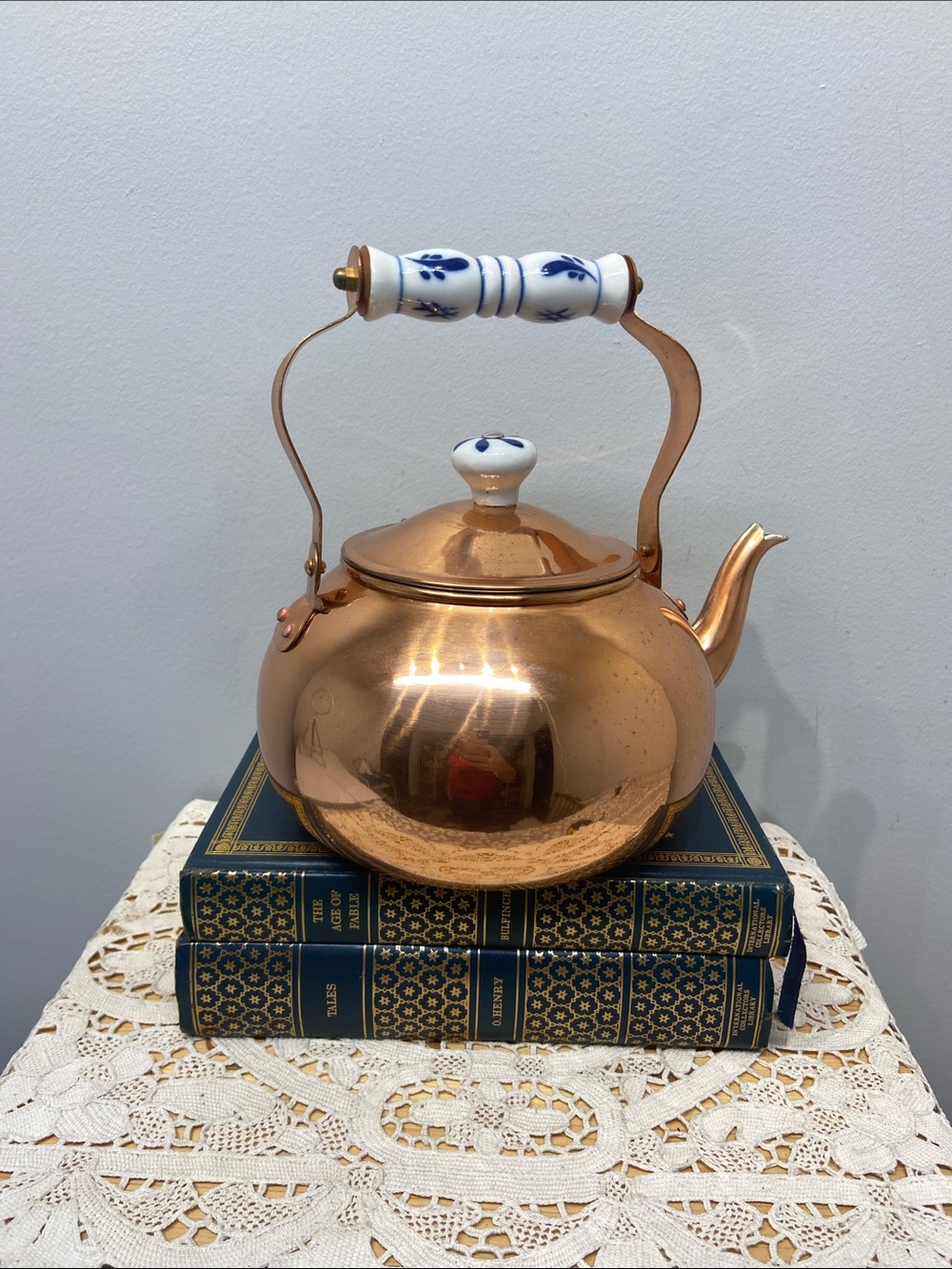Vintage, Copper Kettle with Porcelain Handle and Knob